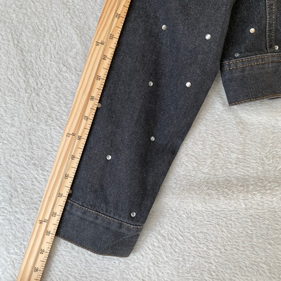 Bebe Rhinestone Denim Jacket Junior Size M Grey Wash Y2K Bling Sparkle Crop NWT - Picture 12 of 14